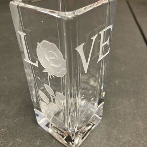 Mikasa Clear Glass bud Vase etched Love and Rose Design new no box
